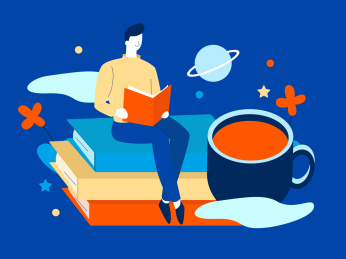 男孩阅读探索未知知识获得阅读乐趣，矢量扁平概念插画