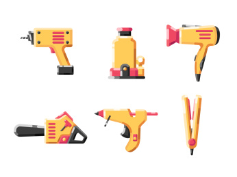 电钻液压器吹风机电锯胶枪烫发器卷发器矢量图形图标