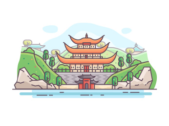 湖南省岳阳楼的岳阳楼记插画洞庭湖面矢量插画