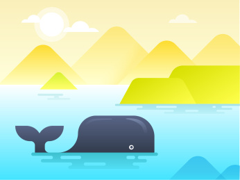 鲸鱼在黄色山水中游动的插图