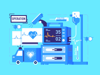 医疗心率仪器表救护车组合插画