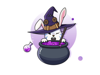 带着魔法帽在制作液体的兔子