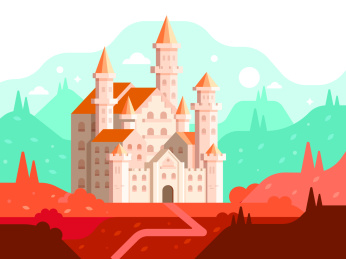 在山林里的一座城堡的风景插画