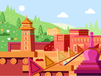 藏族民居建筑寺庙矢量插画