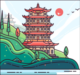 黄鹤楼上边黄鹤飞过风景矢量插画