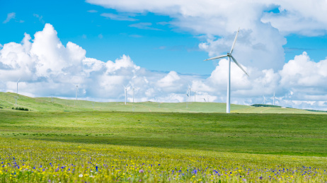 中国内蒙古辉腾锡勒草原上的风电场