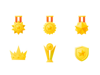 各式各样的金色奖杯奖牌设计