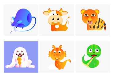 十二生肖卡通动物矢量插画   