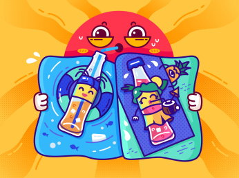 盛夏太阳公公在喝饮料缓解酷暑