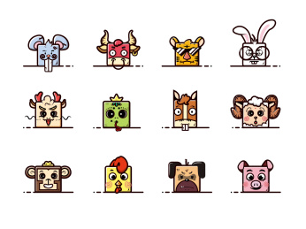 传统十二生肖描边插画