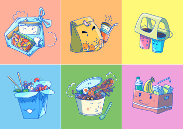 可爱萌系卡通食物，外卖，便当