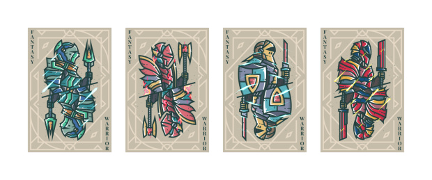 中世纪十字军战士形象卡牌插画