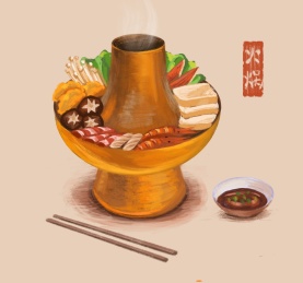 手绘彩铅火锅 美食料理插画