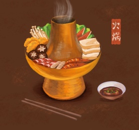 手绘彩铅火锅 美食料理插画