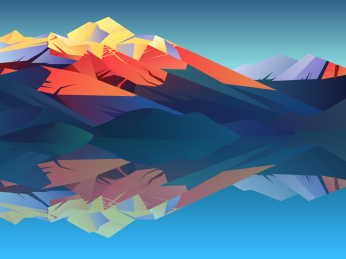 日照金山，雪山落日渐变风景插画