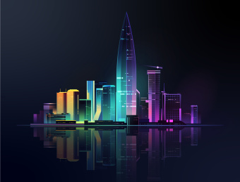 渐变城市插画，深圳湾人才公园