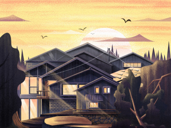 落日下的联排别墅