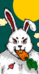 中秋大白兔在吃胡萝卜绿底