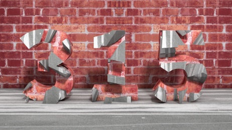 残缺不全的红砖水泥组成的315三维文字