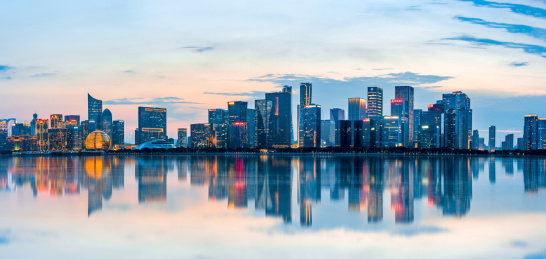 中国浙江杭州钱塘江风光钱江新城全景图接片