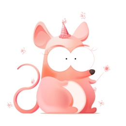 粉色的小老鼠过生日带生日帽拿着魔法棒