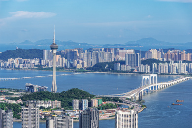 中国澳门城市风光天际线，澳门塔