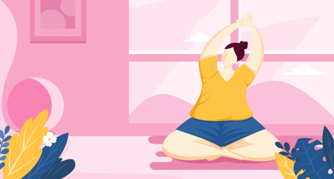 爱美女孩室内练习瑜伽