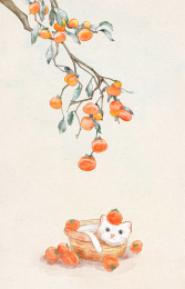 二十四节气霜降寒露柿子丰收猫咪