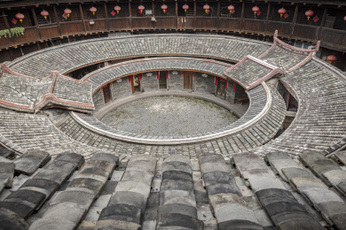 著名旅游景点福建土楼建筑局部