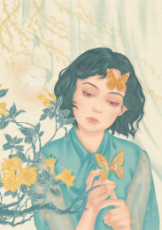 二十四节气女孩清明风景插画