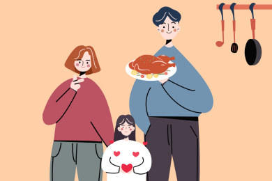 横版扁平家庭聚餐插画