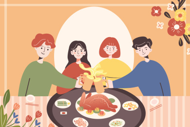 扁平感恩节聚餐海报插画