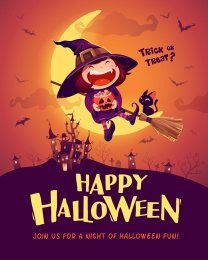 万圣节快乐。小巫婆海报。