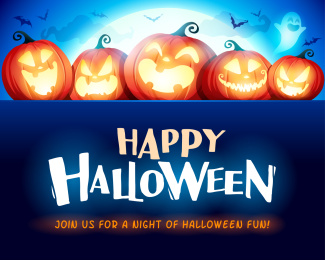 万圣节快乐。在月光下的万圣节南瓜杰克灯笼。