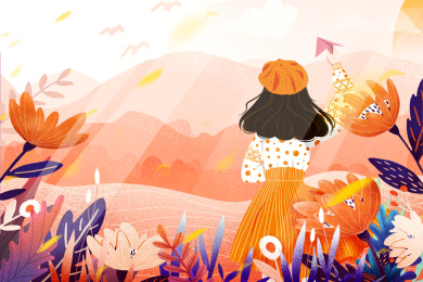 秋日小女孩郊游