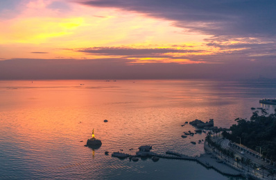 中国珠海珠海渔女日出航拍