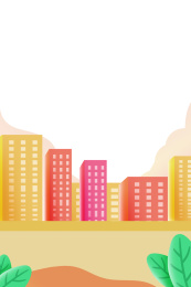 暖色调城市建筑街道背景竖图插画 