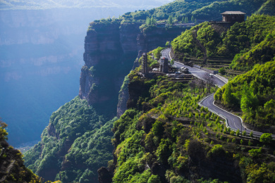 中国河南省安阳市南太行大峡谷航拍视角太行天路
