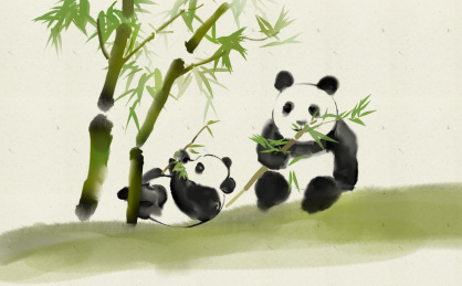 可爱国宝大熊猫水墨插画