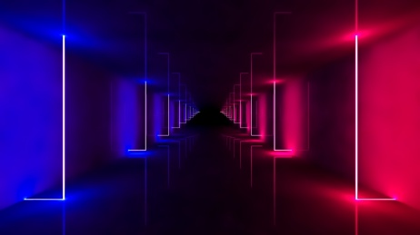 3d激光夜总会舞台，抽象荧光霓虹背景未来走廊概念背景