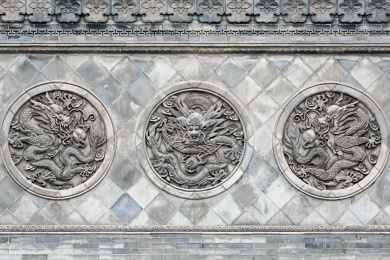 中国山西省洪洞县大槐树寻根祭祖园内广济寺龙雕照壁墙