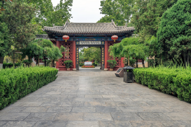 中国山西省洪洞县大槐树寻根祭祖园五间三开一启过厅古建筑