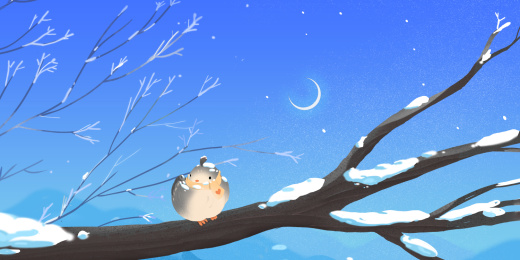 初冬小雪站在树枝上圆滚滚的小鸟