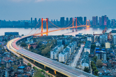 中国湖北武汉鹦鹉洲长江大桥夜景