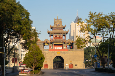 中国宁夏回族自治区银川市鼓楼古建筑风光