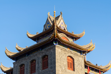 中国宁夏回族自治区银川市鼓楼古建筑风光