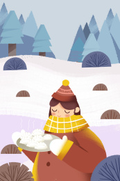 卡通手绘二十四节气立冬吃饺子女孩插画
