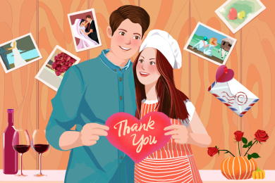 感恩节感谢爱人美好回忆插画