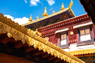 中国西藏拉萨色拉寺寺庙屋檐