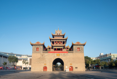 中国宁夏回族自治区银川市鼓楼古建筑风光